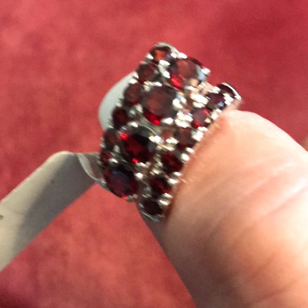 New Garnet Ring Set in Sterling Silver Size 6